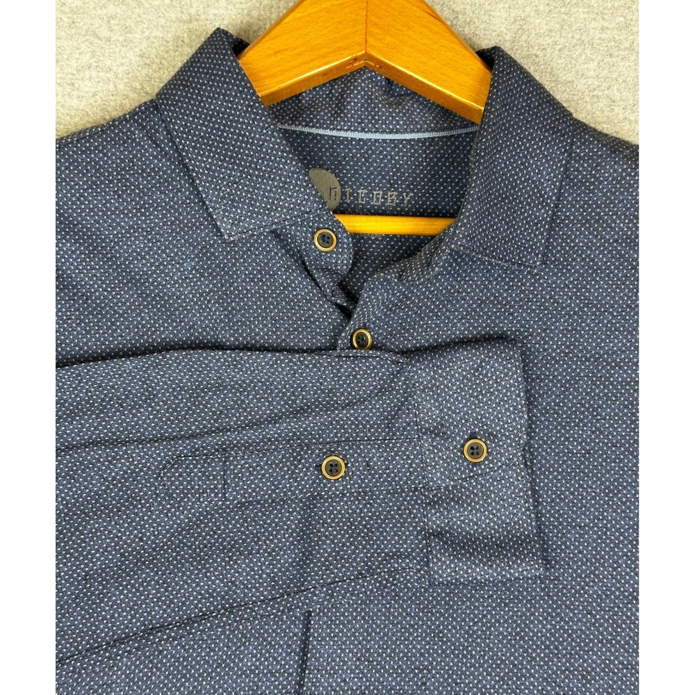 Nicoby Button Birdseye Down Shirt Mens XL Blue Long Sleeve Micro Dot Performance
